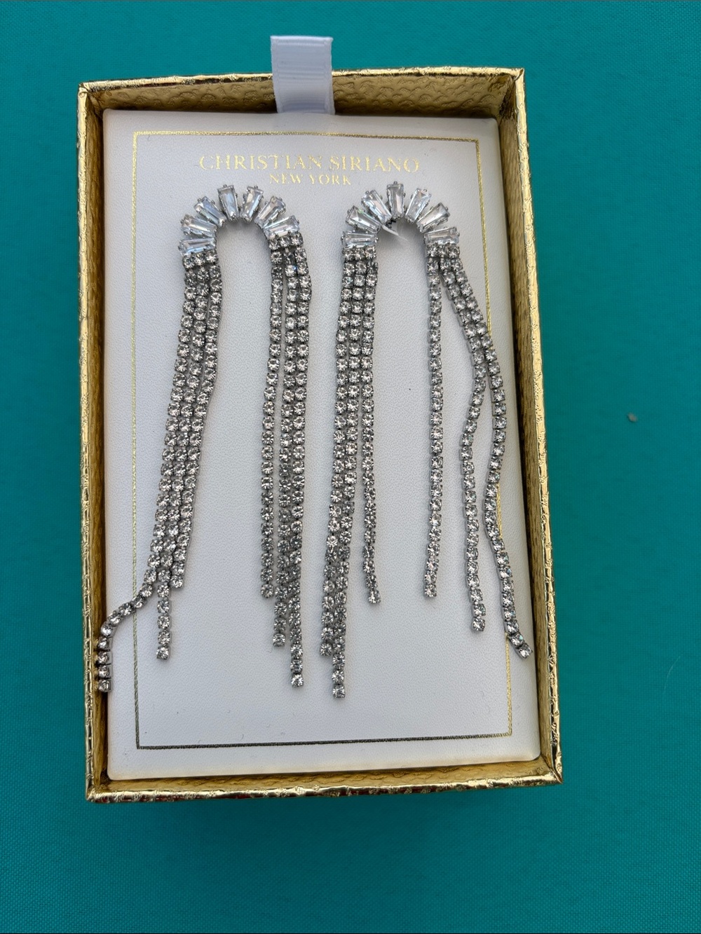 NEW Christian Siriano Silver Crystal Cascade Fringe Earrings
